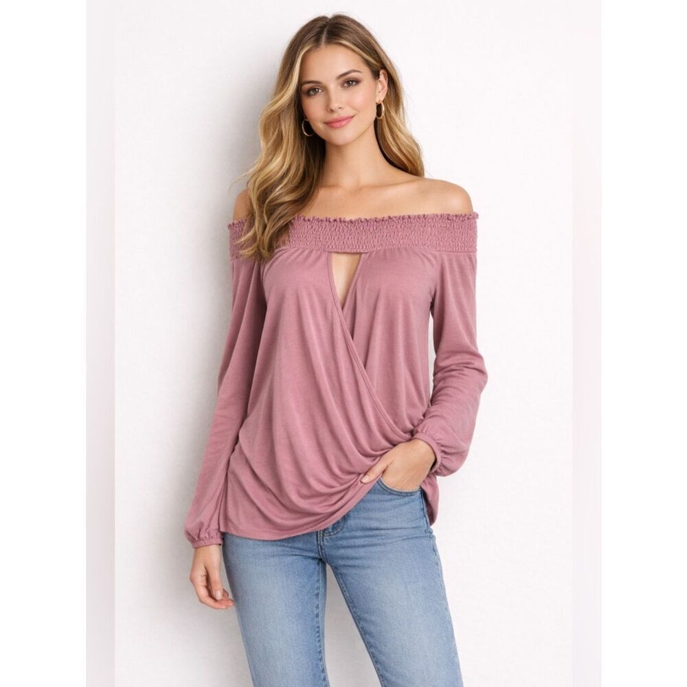 Anthropologie Lazy Sundays Mauve Off-Shoulder Blouse